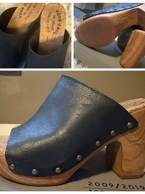 Kork-Ease Black Leather Studded Wooden Clogs NEW-Size 7